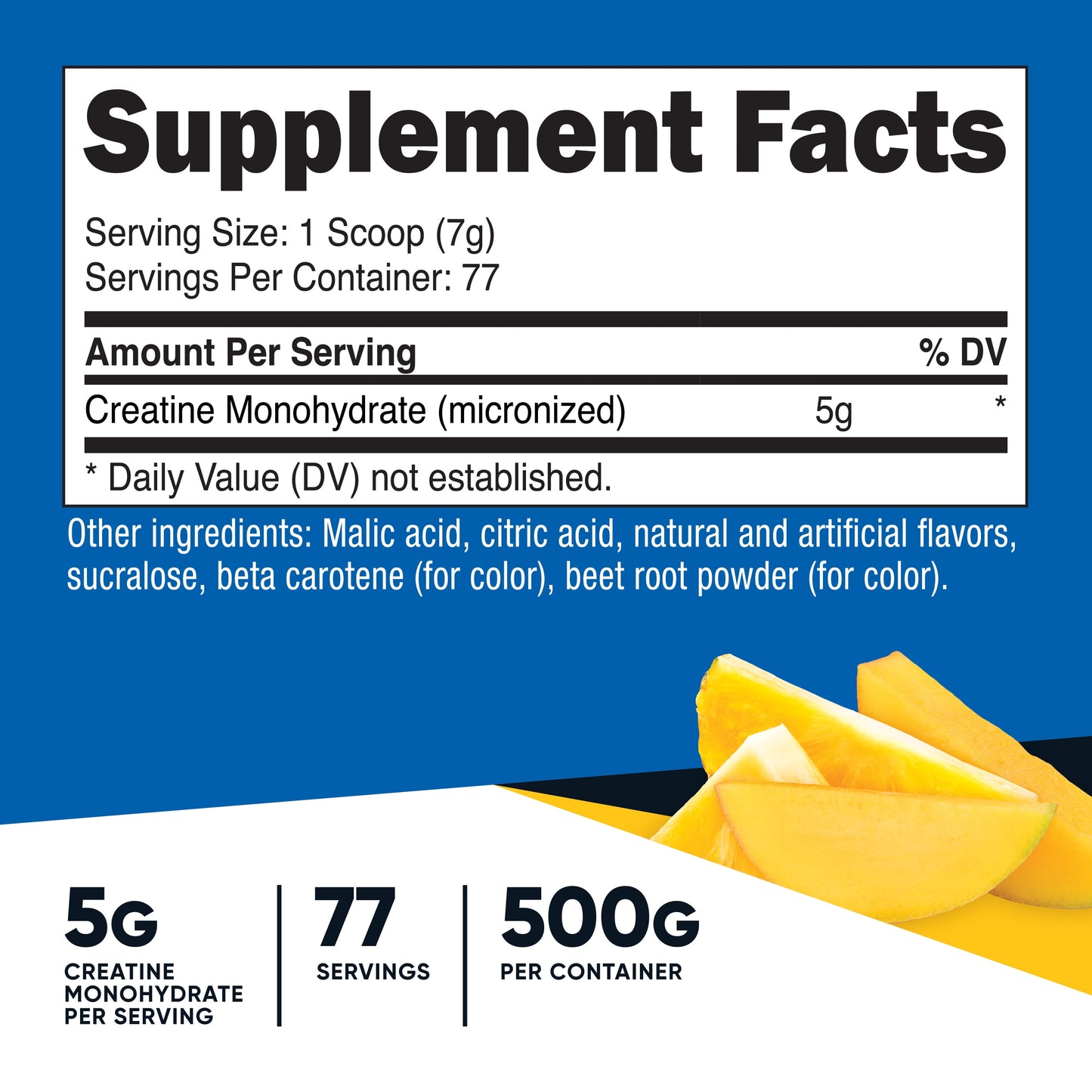 Creatine Monohydrate Powder (Pineapple Mango, 500 Gram) - Micronized Creatine Supplement - Vegan, Non-Gmo, Gluten Free